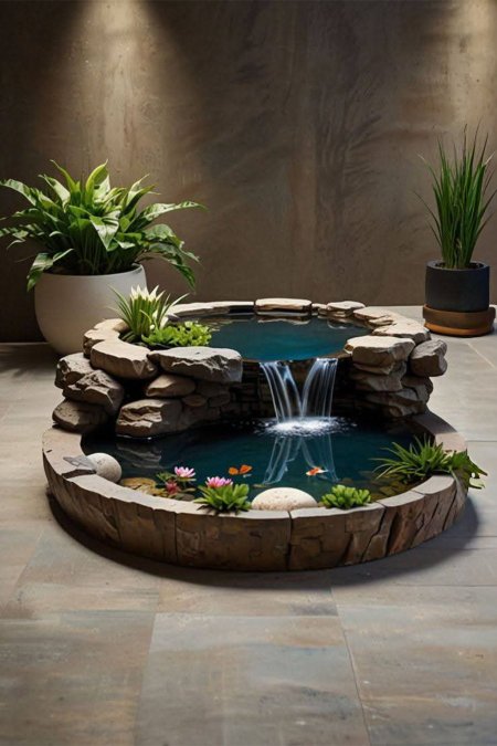 نافورة بركة مع شلال حجري